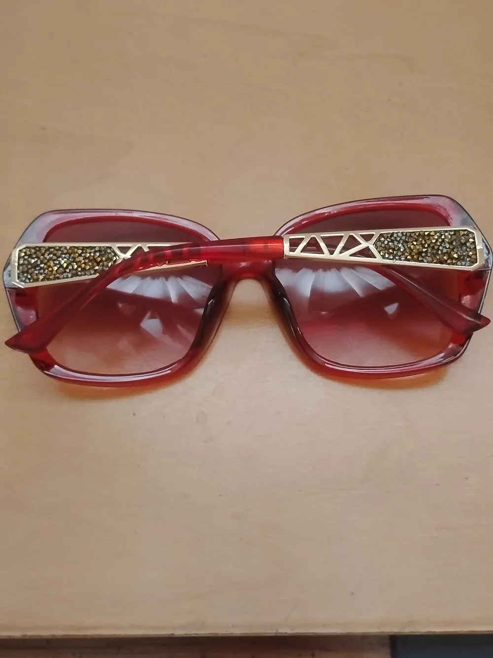 Brand New Red Women's Oversized Sunglasses with Gold Accent